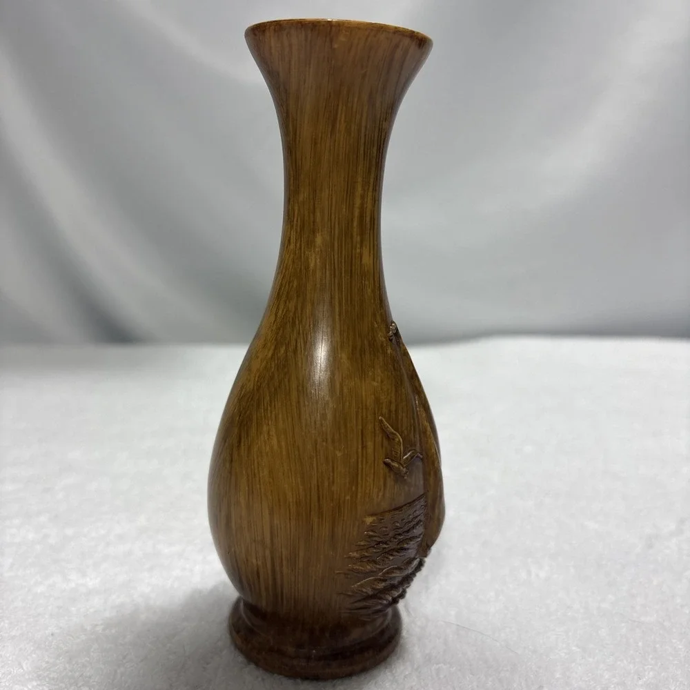 Vintage Faux Wood Resin Sailboat Vase Nautical Relief Model 353